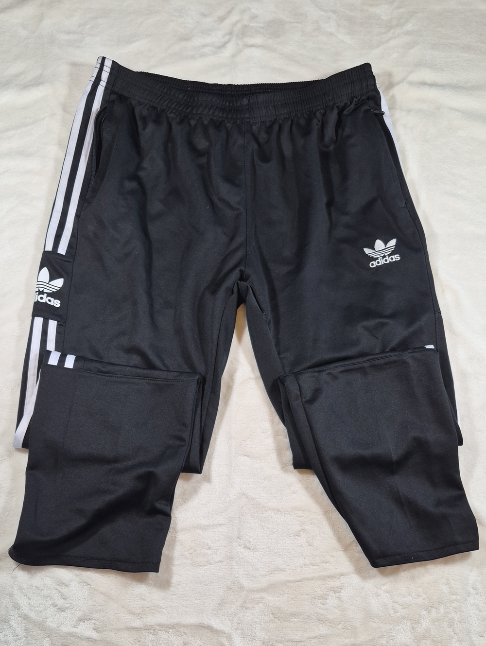 adidas Black Jogger Sweatpants with White Stripes and Trefoil